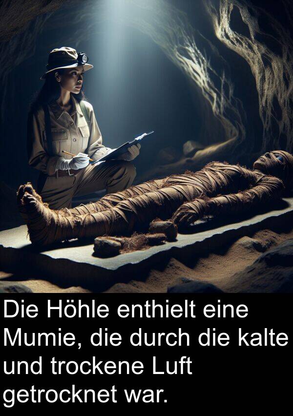 kalte: Die Höhle enthielt eine Mumie, die durch die kalte und trockene Luft getrocknet war.