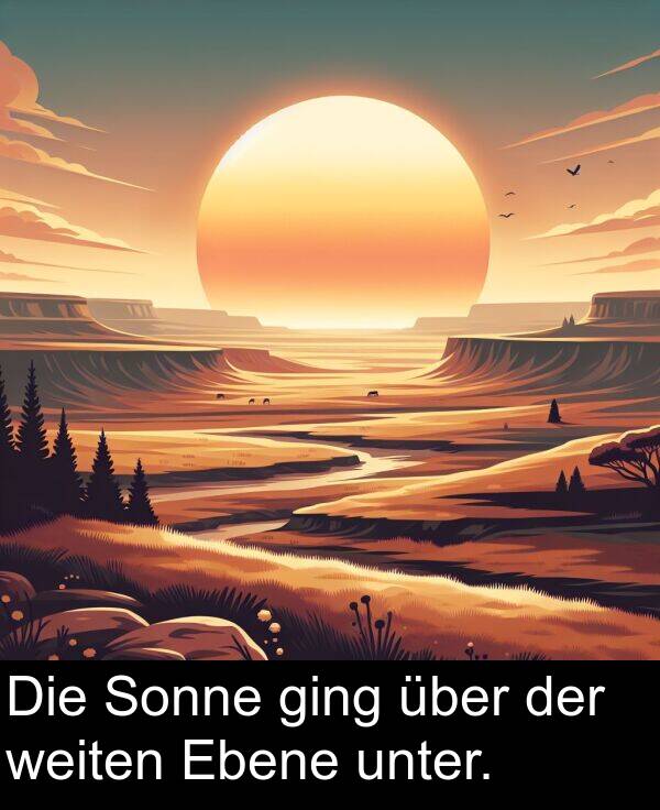 Ebene: Die Sonne ging über der weiten Ebene unter.