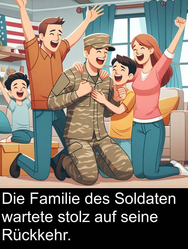 wartete: Die Familie des Soldaten wartete stolz auf seine Rückkehr.