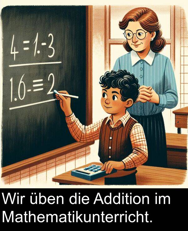 üben: Wir üben die Addition im Mathematikunterricht.