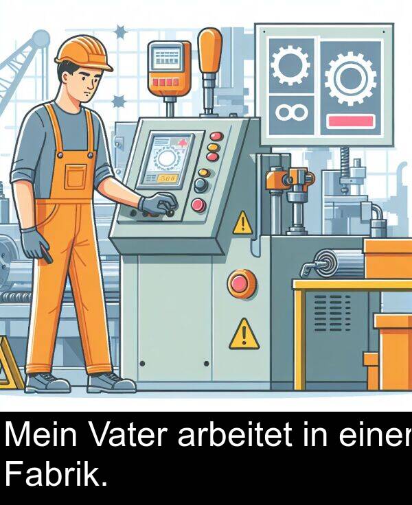 einer: Mein Vater arbeitet in einer Fabrik.