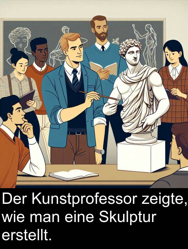 Kunstprofessor: Der Kunstprofessor zeigte, wie man eine Skulptur erstellt.