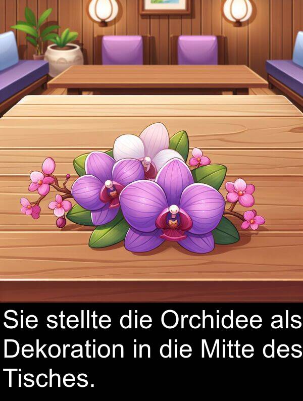 Orchidee: Sie stellte die Orchidee als Dekoration in die Mitte des Tisches.