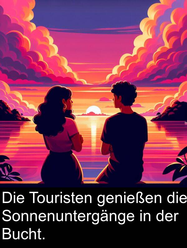 genießen: Die Touristen genießen die Sonnenuntergänge in der Bucht.