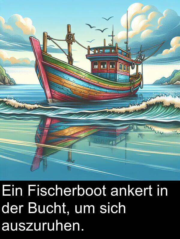 auszuruhen: Ein Fischerboot ankert in der Bucht, um sich auszuruhen.