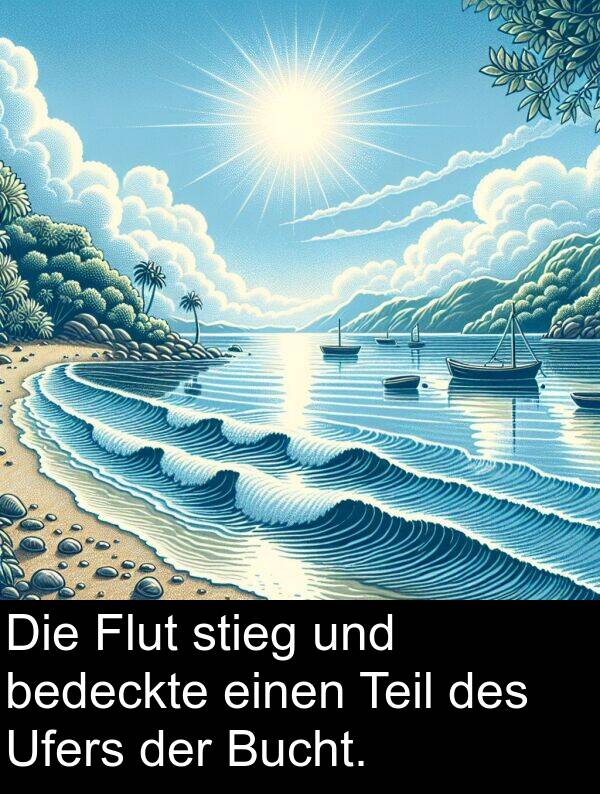 Flut: Die Flut stieg und bedeckte einen Teil des Ufers der Bucht.