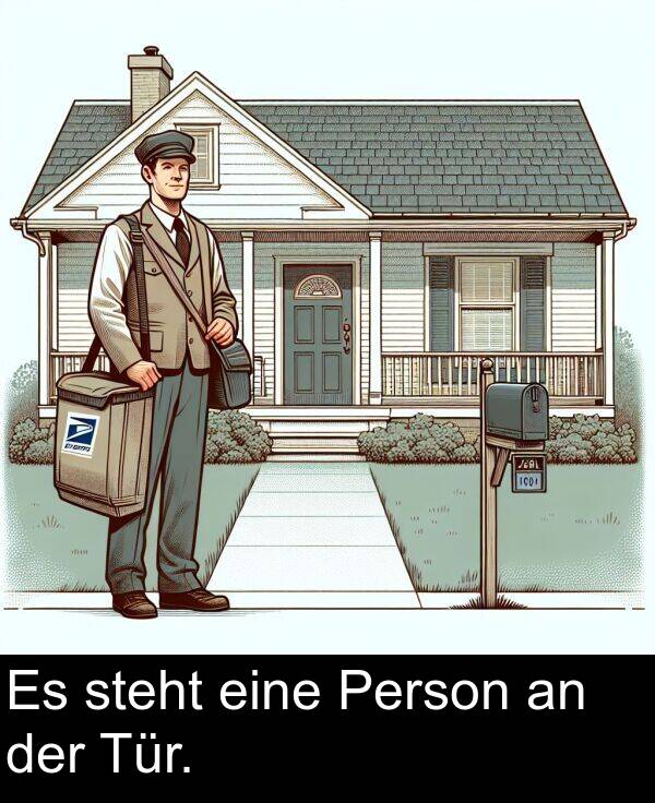 eine: Es steht eine Person an der Tür.