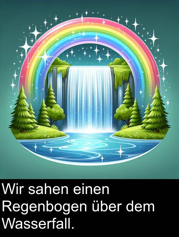 Wasserfall: Wir sahen einen Regenbogen über dem Wasserfall.