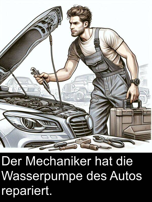 Mechaniker: Der Mechaniker hat die Wasserpumpe des Autos repariert.