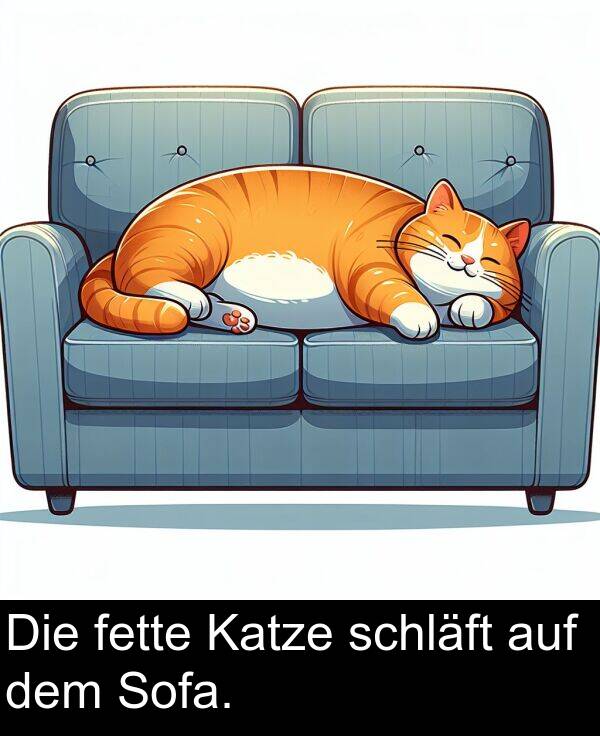 Katze: Die fette Katze schläft auf dem Sofa.