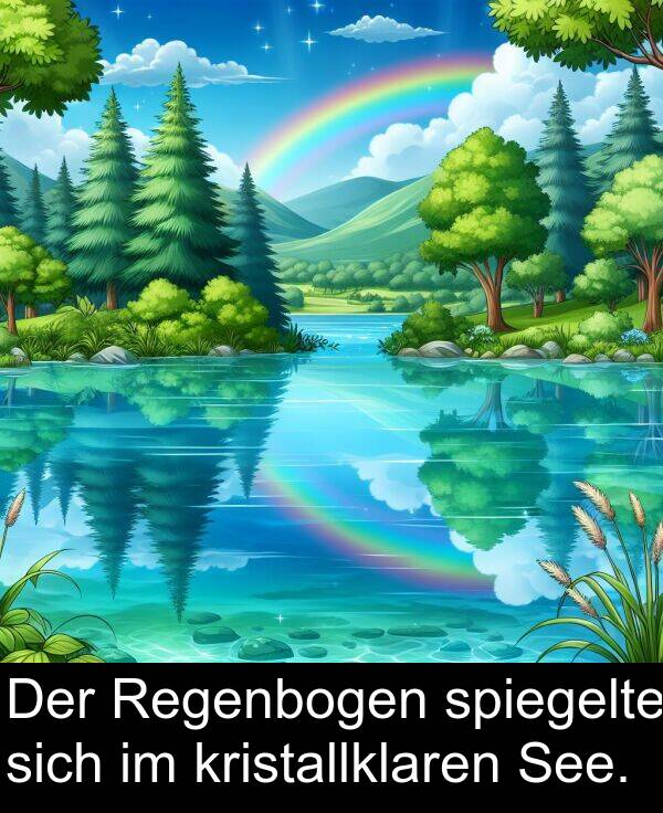 kristallklaren: Der Regenbogen spiegelte sich im kristallklaren See.