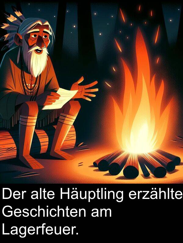 Lagerfeuer: Der alte Häuptling erzählte Geschichten am Lagerfeuer.