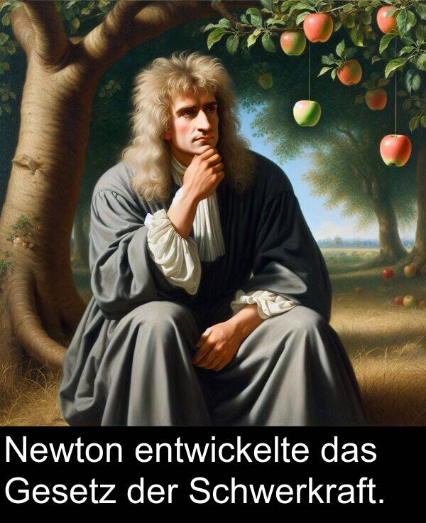 entwickelte: Newton entwickelte das Gesetz der Schwerkraft.