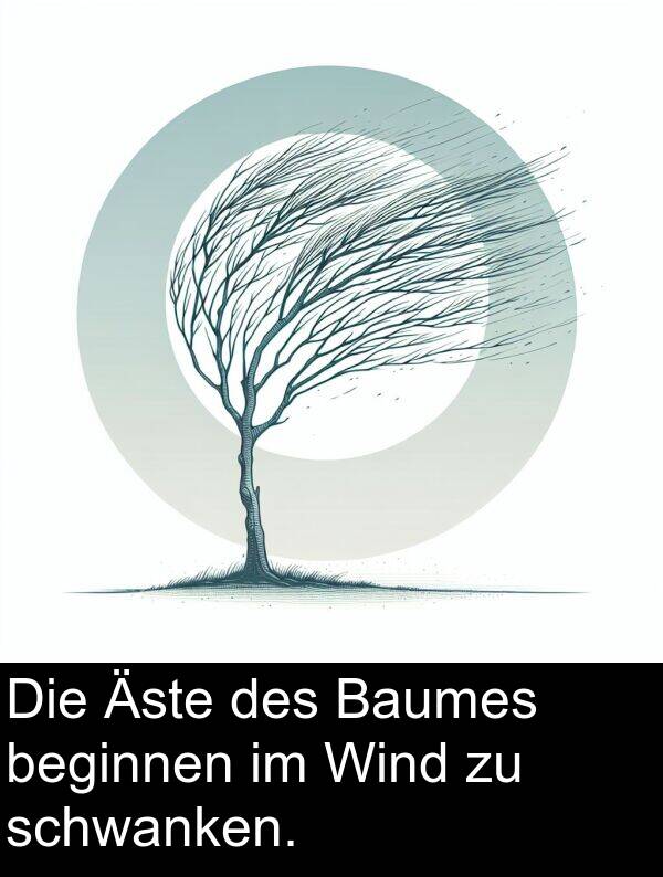 des: Die Äste des Baumes beginnen im Wind zu schwanken.