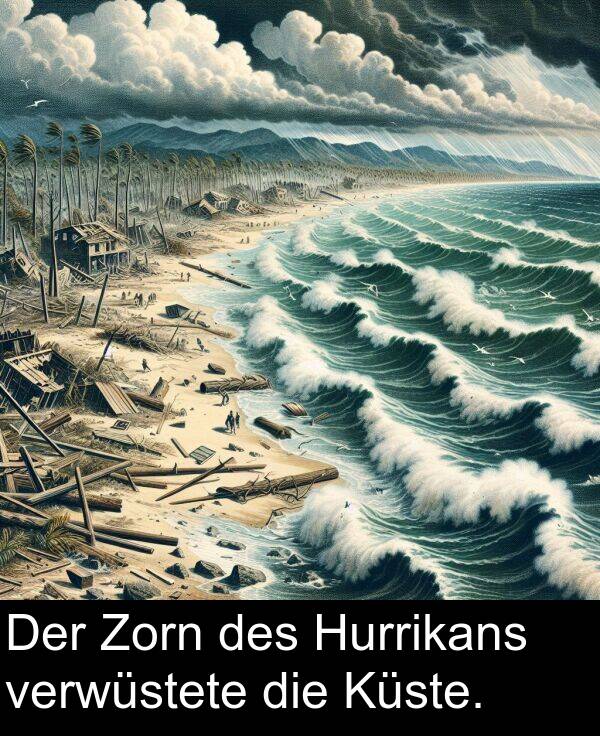 des: Der Zorn des Hurrikans verwüstete die Küste.