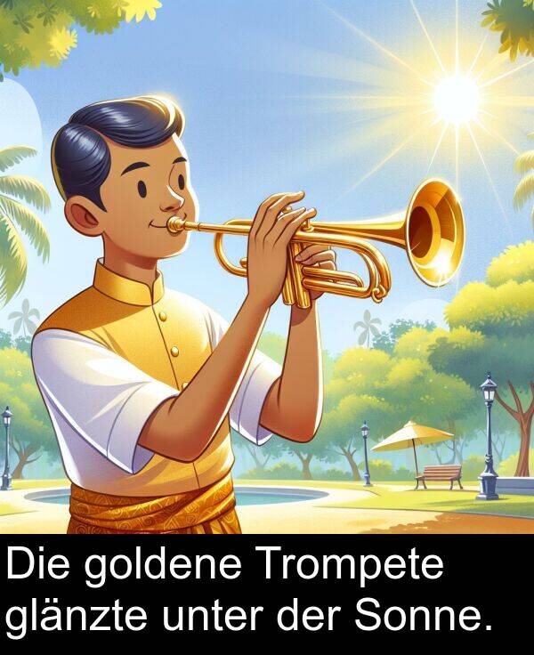 Trompete: Die goldene Trompete glänzte unter der Sonne.