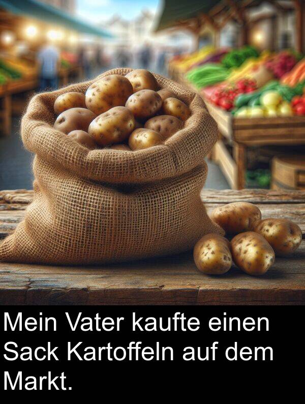 Kartoffeln: Mein Vater kaufte einen Sack Kartoffeln auf dem Markt.