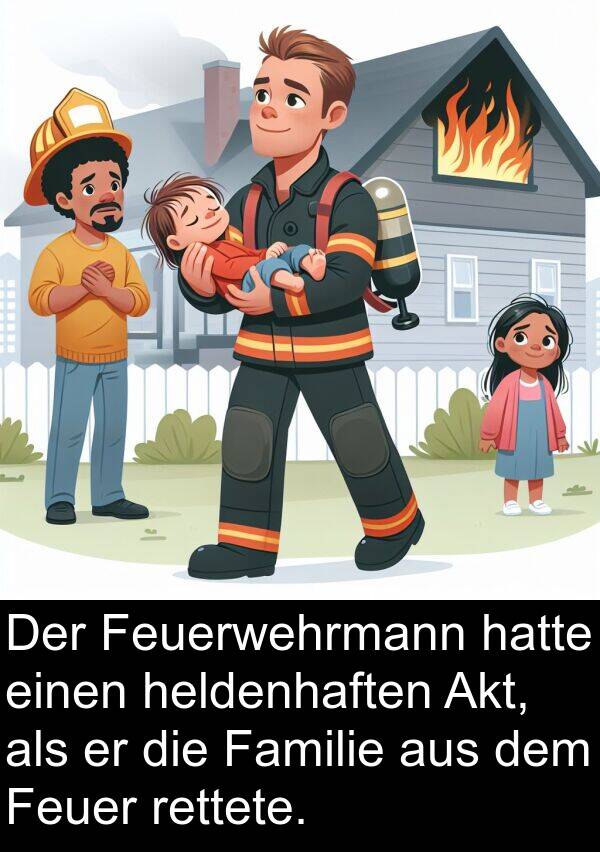 Feuerwehrmann: Der Feuerwehrmann hatte einen heldenhaften Akt, als er die Familie aus dem Feuer rettete.