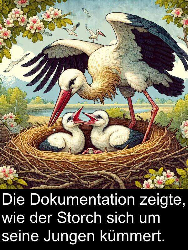 zeigte: Die Dokumentation zeigte, wie der Storch sich um seine Jungen kümmert.