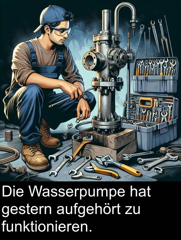 aufgehört: Die Wasserpumpe hat gestern aufgehört zu funktionieren.