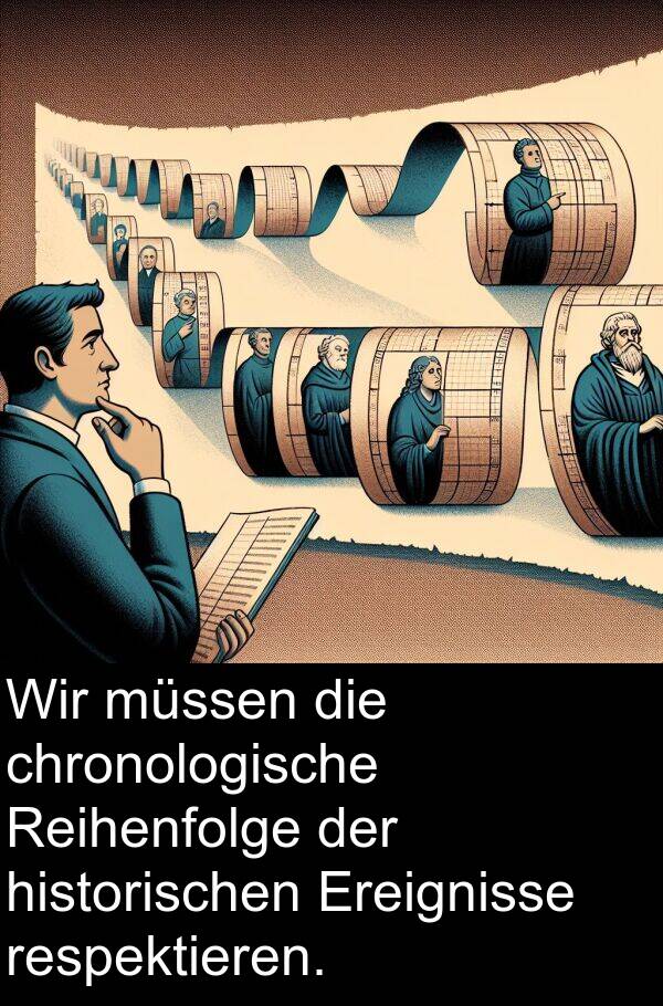 chronologische: Wir müssen die chronologische Reihenfolge der historischen Ereignisse respektieren.