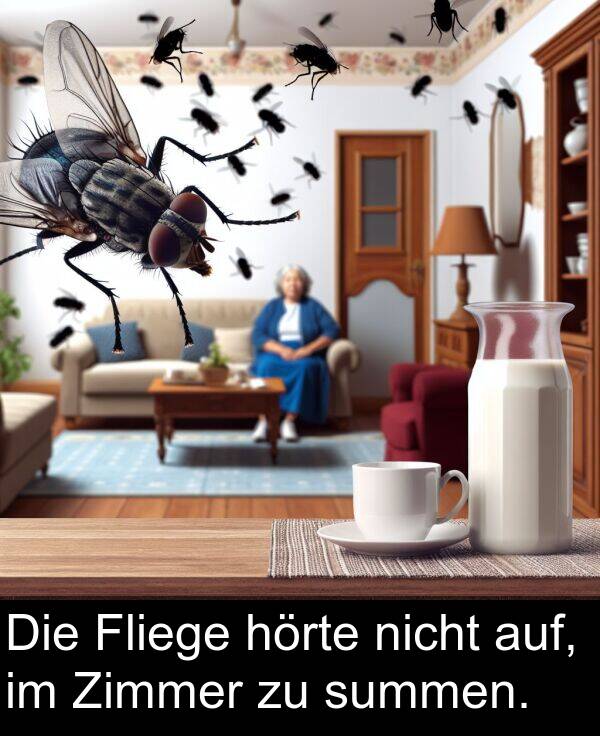 auf: Die Fliege hörte nicht auf, im Zimmer zu summen.