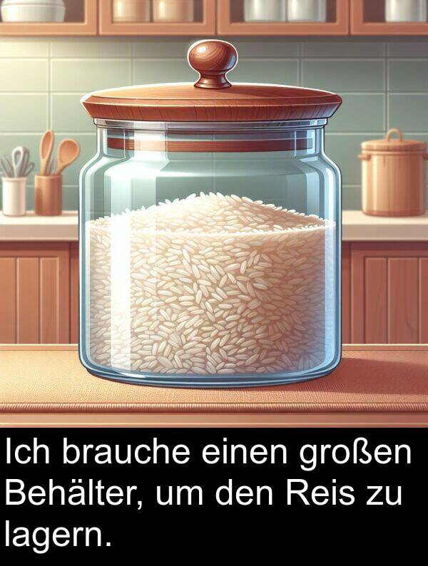 lagern: Ich brauche einen großen Behälter, um den Reis zu lagern.