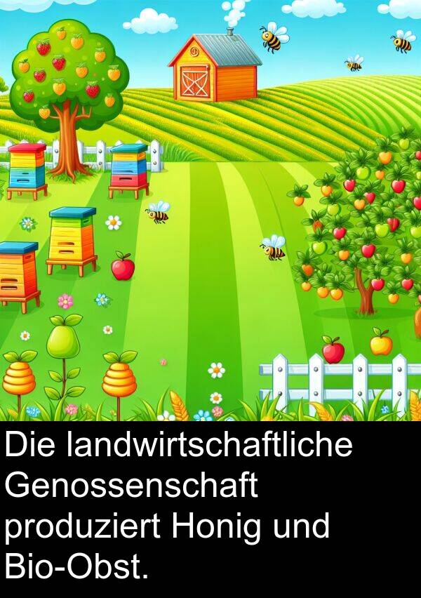 landwirtschaftliche: Die landwirtschaftliche Genossenschaft produziert Honig und Bio-Obst.