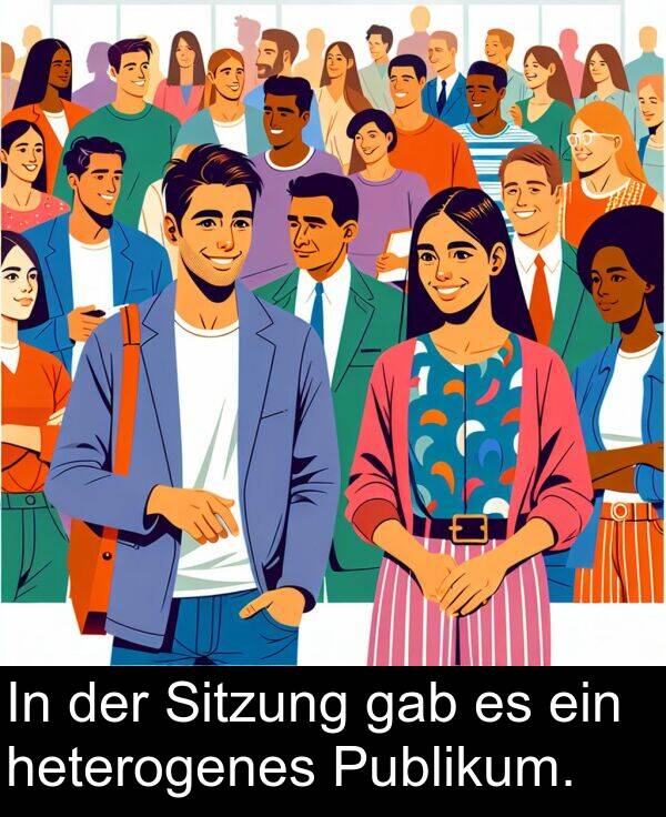 heterogenes: In der Sitzung gab es ein heterogenes Publikum.