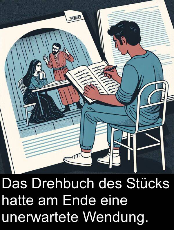 Drehbuch: Das Drehbuch des Stücks hatte am Ende eine unerwartete Wendung.