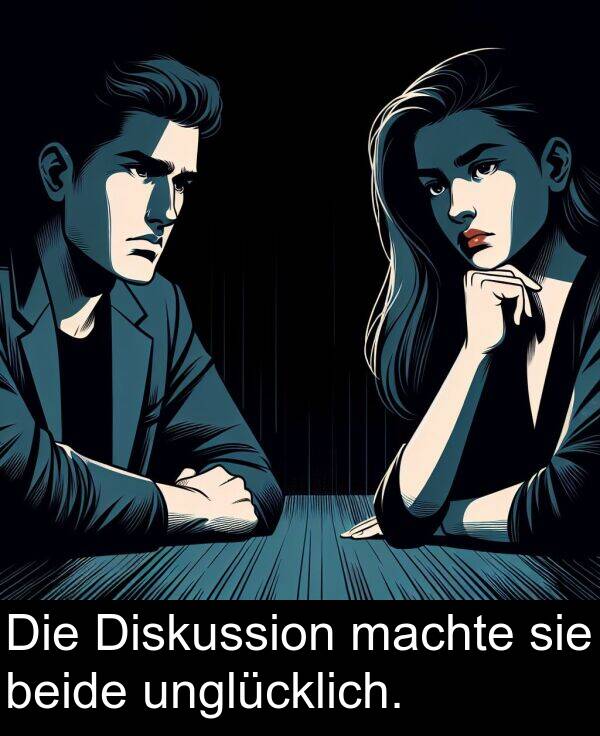 machte: Die Diskussion machte sie beide unglücklich.