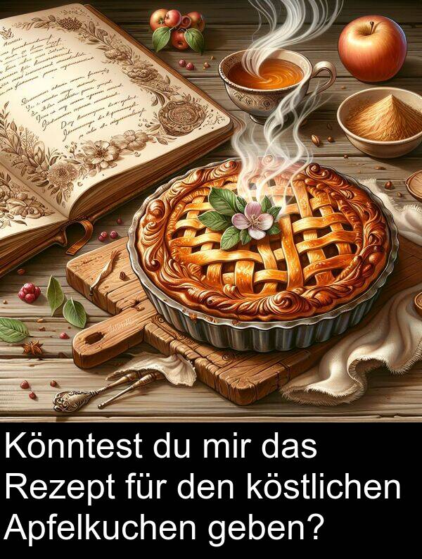 Könntest: Könntest du mir das Rezept für den köstlichen Apfelkuchen geben?