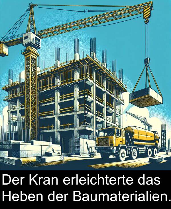 Kran: Der Kran erleichterte das Heben der Baumaterialien.