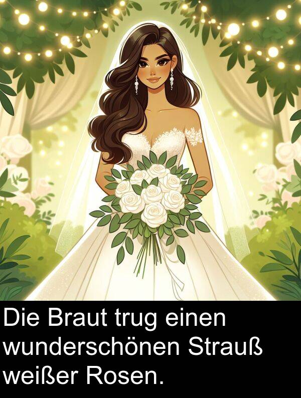 weißer: Die Braut trug einen wunderschönen Strauß weißer Rosen.