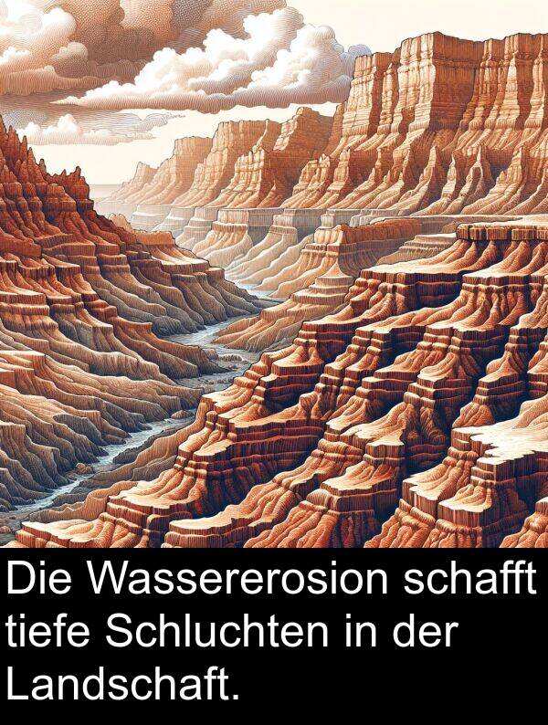 Landschaft: Die Wassererosion schafft tiefe Schluchten in der Landschaft.