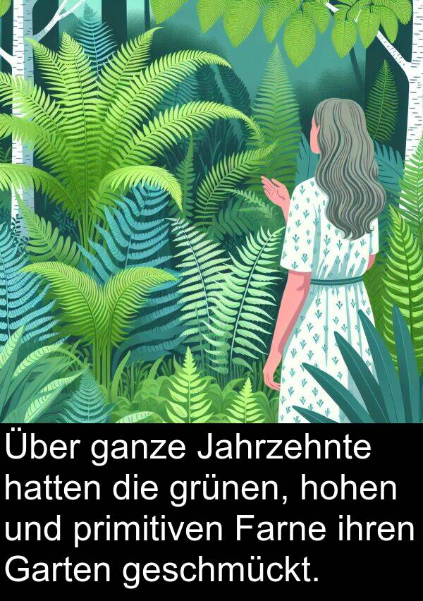 ihren: Über ganze Jahrzehnte hatten die grünen, hohen und primitiven Farne ihren Garten geschmückt.