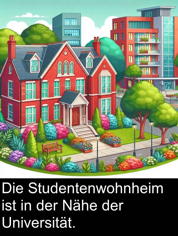 Studentenwohnheim: Die Studentenwohnheim ist in der Nähe der Universität.