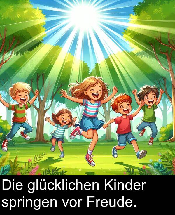 Kinder: Die glücklichen Kinder springen vor Freude.