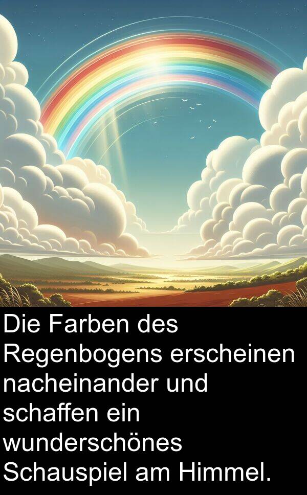 schaffen: Die Farben des Regenbogens erscheinen nacheinander und schaffen ein wunderschönes Schauspiel am Himmel.