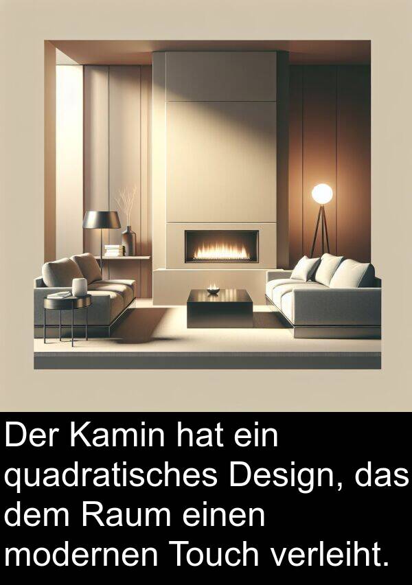 Kamin: Der Kamin hat ein quadratisches Design, das dem Raum einen modernen Touch verleiht.