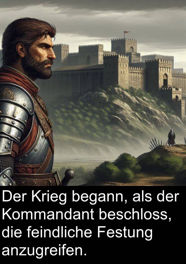 Krieg: Der Krieg begann, als der Kommandant beschloss, die feindliche Festung anzugreifen.