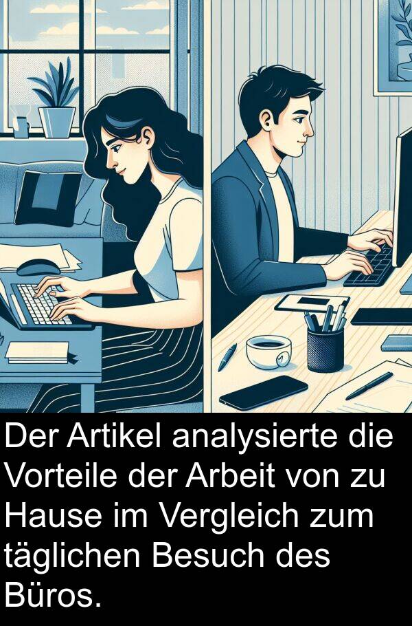 täglichen: Der Artikel analysierte die Vorteile der Arbeit von zu Hause im Vergleich zum täglichen Besuch des Büros.