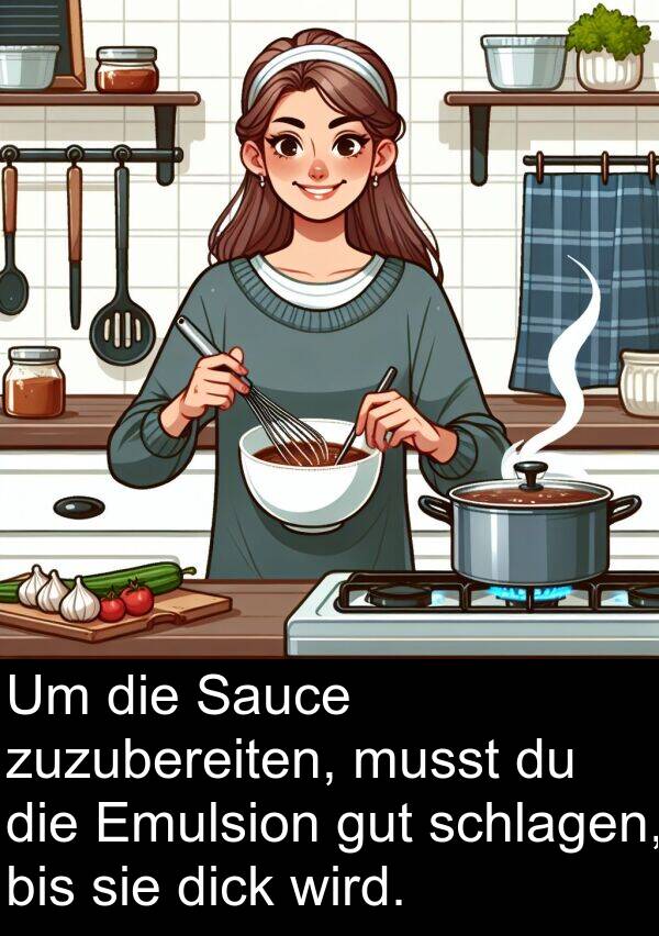 Sauce: Um die Sauce zuzubereiten, musst du die Emulsion gut schlagen, bis sie dick wird.