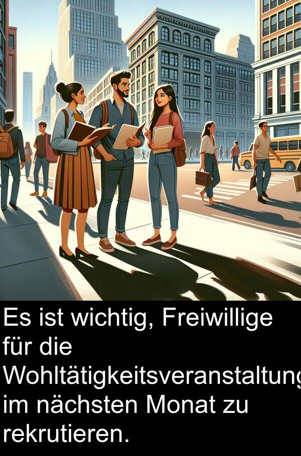 Freiwillige: Es ist wichtig, Freiwillige für die Wohltätigkeitsveranstaltung im nächsten Monat zu rekrutieren.