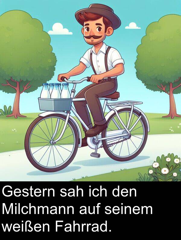 weißen: Gestern sah ich den Milchmann auf seinem weißen Fahrrad.