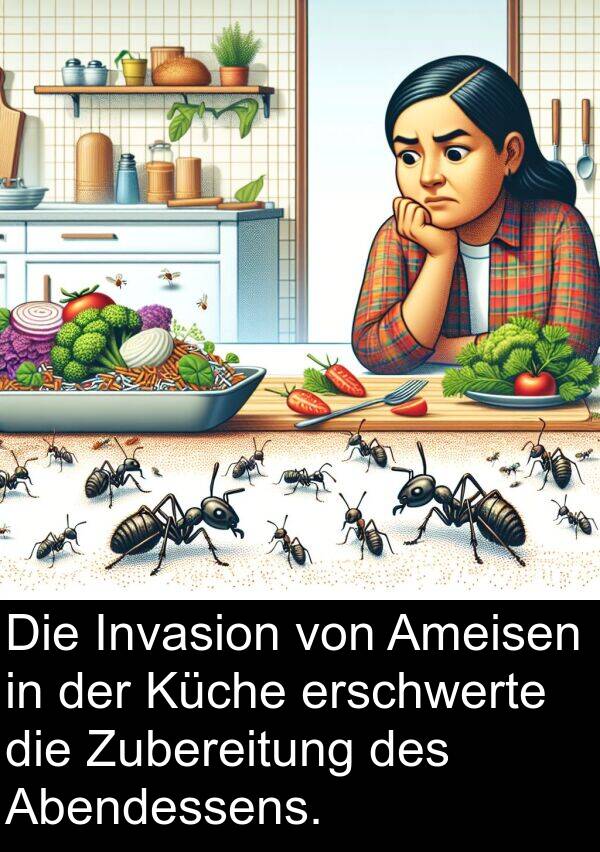 Abendessens: Die Invasion von Ameisen in der Küche erschwerte die Zubereitung des Abendessens.