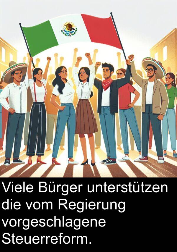 vorgeschlagene: Viele Bürger unterstützen die vom Regierung vorgeschlagene Steuerreform.