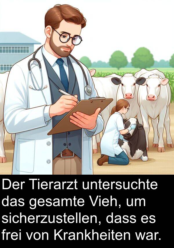 frei: Der Tierarzt untersuchte das gesamte Vieh, um sicherzustellen, dass es frei von Krankheiten war.