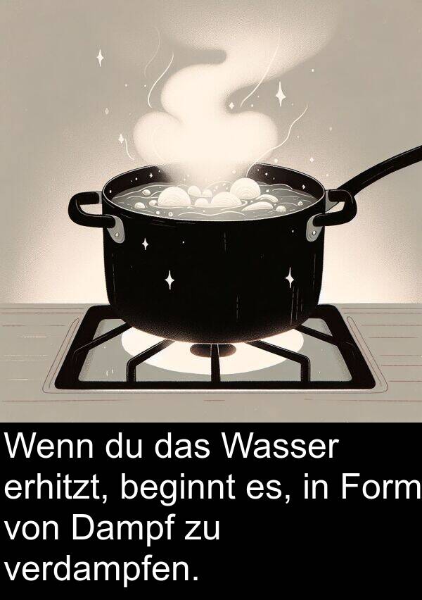 verdampfen: Wenn du das Wasser erhitzt, beginnt es, in Form von Dampf zu verdampfen.