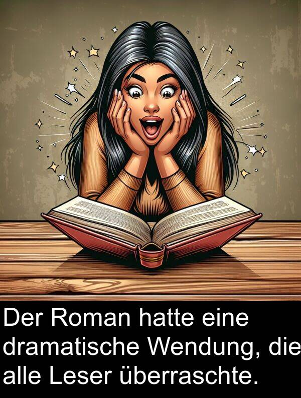 Leser: Der Roman hatte eine dramatische Wendung, die alle Leser überraschte.